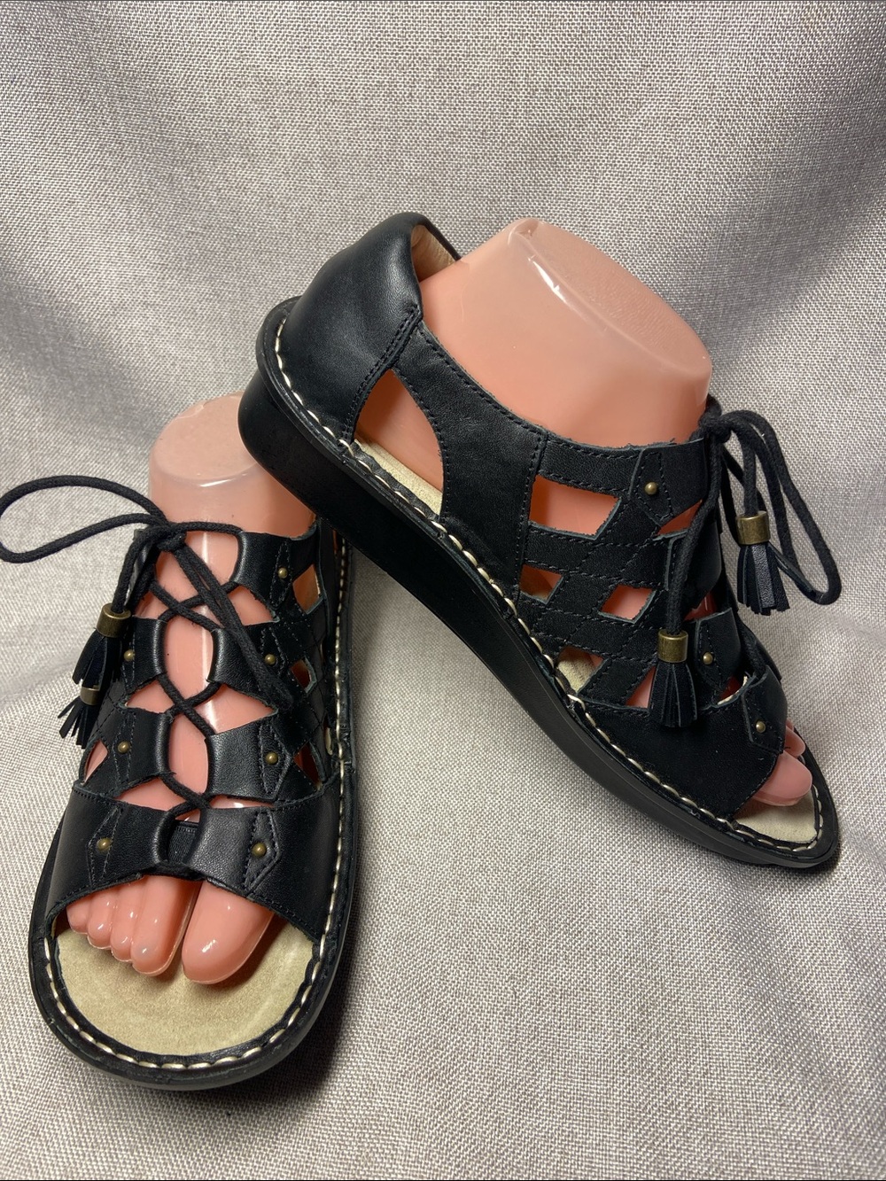 Alegria Black Leather Lace-Up Comfort Sandals EU 38 Women’s